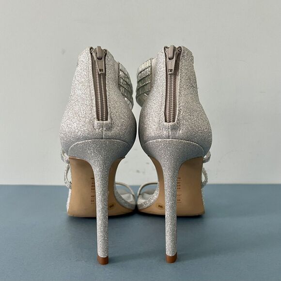 Gianni Bini Shawn Sparkle Embellished Silver Strappy Dress Sandal Heels - Picture 6 of 8